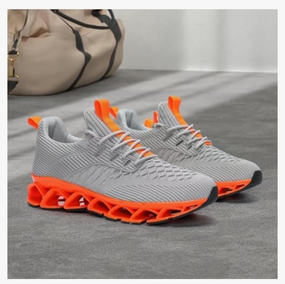 Womens Gray Bright Orange Running Shoes 8 - Picture 9 of 10